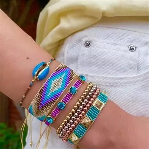 ZHONGVI Miyuki Bracelet For Women Rhinestone Pulseras Femme Mexican Jewellery Boho Bracelets Handmade Woven Jewelry Wholesale
