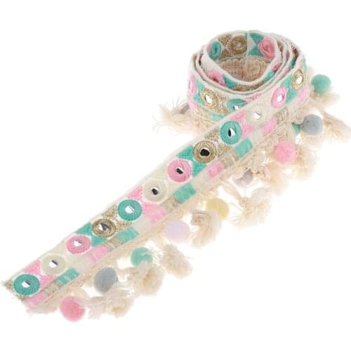 1 Yard Colorful Pompom Beads Fringe Tassels Braid Jacquard Ribbon Trims 30mm