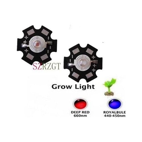 10pcs 1W 3W High Power LED Full Spectrum White Warm white Green Blue Deep Red 660nm Royal blue IR UV With 20mm Black Star PCB