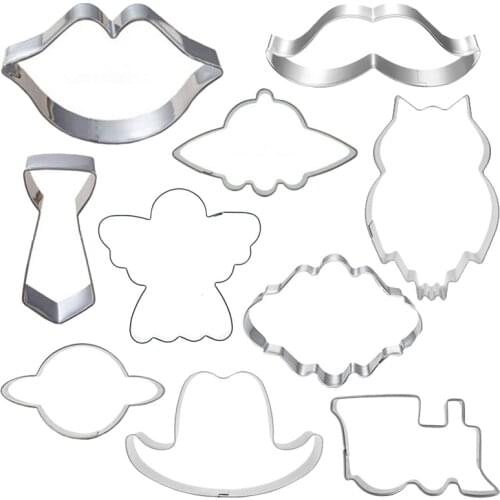 10PCs Biscuit Mold Reusable No-Stick Stainless Steel Cookie Cutting Kitchen Pastry Baking Birthday Cake Party Decorating Tools