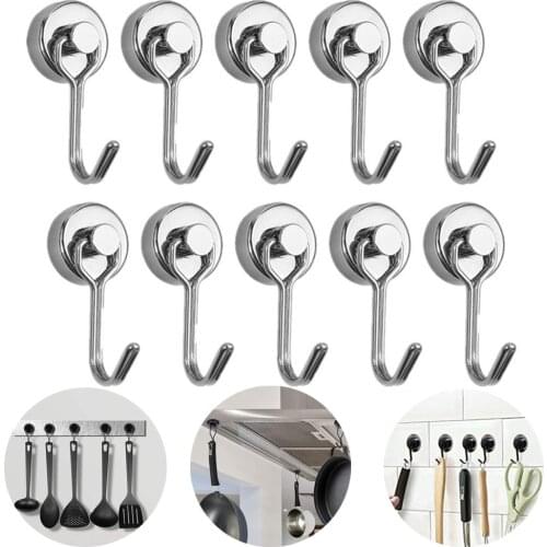 2/4/8/10 PCS Magnetic Hooks, Heavy Duty Neodymium Magnet Hook for Indoor Outdoor Hanging,Refrigerator,Grill,Kitchen,Key Holder