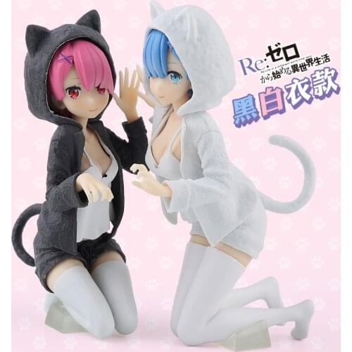2pcs/set Re Zero Doll Anime Re:Zero Rem Kara Hajimeru Isekai Seikatsu Ram Nyanko PVC Action Figure Toy Collection Mode Doll Gift