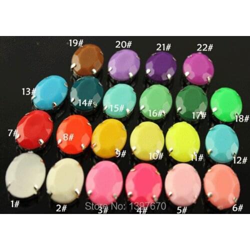 20pcs/lot 13x18mm oval shape bright color candy acrylic sew on stones with silver plated setting diy garment shoes and bags
