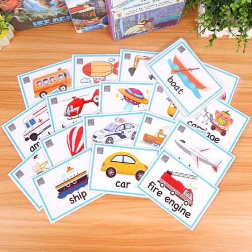 28pcs Transportation Cognitive Cards English Early Learning Flash Cards for Baby Children with Word Pronunciation Teaching Aids