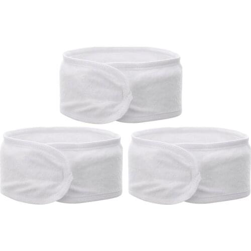 3pcs Self-Adhesive Spa Make up Headband Terry Cloth Headband Stretch Yoga Sport Headband Shower Headband (White)