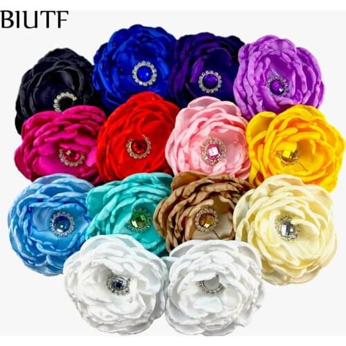 30pcs/lot DIY Boutique 4'' Burned 7-layer Satin Flower with Colorful Rhinestone Button Headwear Dress Accessories TH292