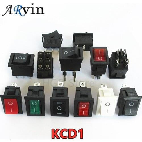 5Pcs/Lot KCD1 21*15mm 1 2 3 4 6Pin ON-OFF Boat Car Rocker Switch 6A/250V AC 10A/125V AC With Red Blue Green Yellow Light Switch
