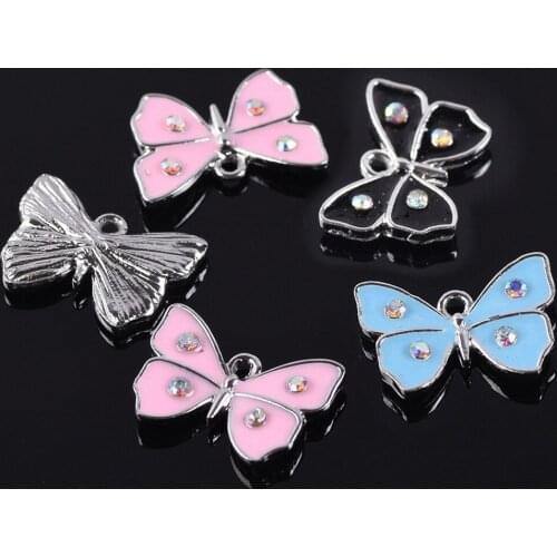 10pcs 17x12mm Butterfly Pink/Blue/Black Enamel Metal Loose Pendants Beads Wholesale lot for Jewelry Making DIY Charms Findings