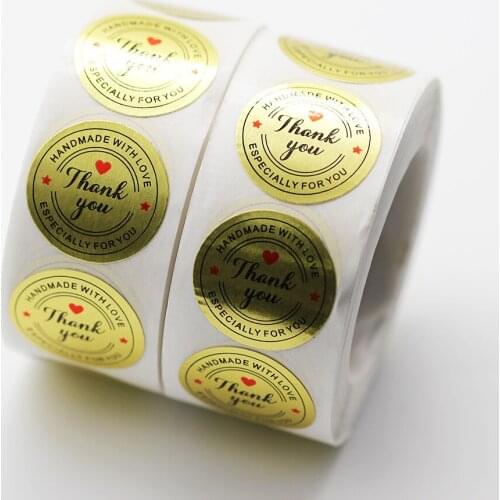 500pc Gold Foil Thank You Sticker Handmade with Love Labels Sticker For DIY Cake Box Decoration/Gift Tags/Jewelry Box Labels etc
