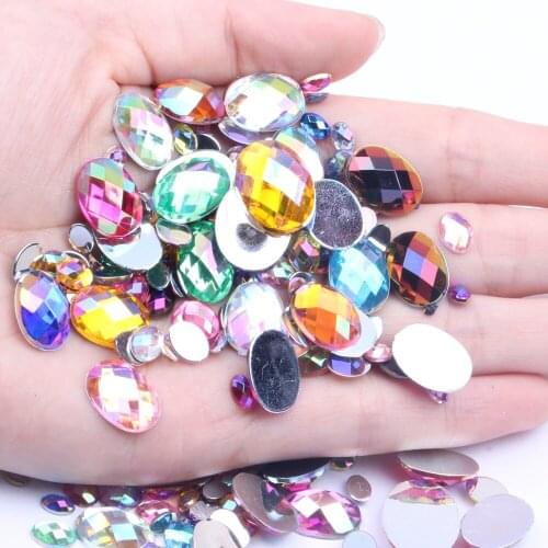 Acrylic Rhinestones Oval Earth Facets Mix Size 50g Many AB Colors Flatback Glue On Beads DIY Jewelry Making Decorations