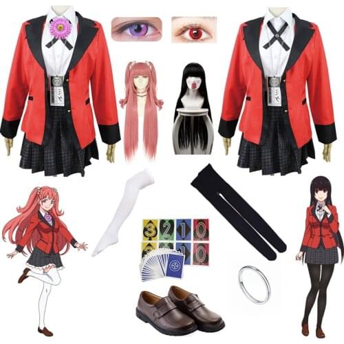 Anime role play costume set accessories including playing cards cosmetics socks contact lenses wig