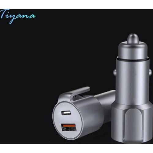 Safety Zinc Alloy Bullet Car Charger with Broken Window Hammer Seat Belt Cutter QC3.0+PD Universal Phone Fast Charge USB+TYPE-C