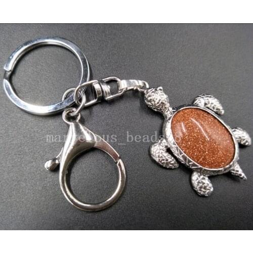 Free Shipping Beautiful jewelry Gold Stone Turtle Key Chain Hang Pendant bag MC5043