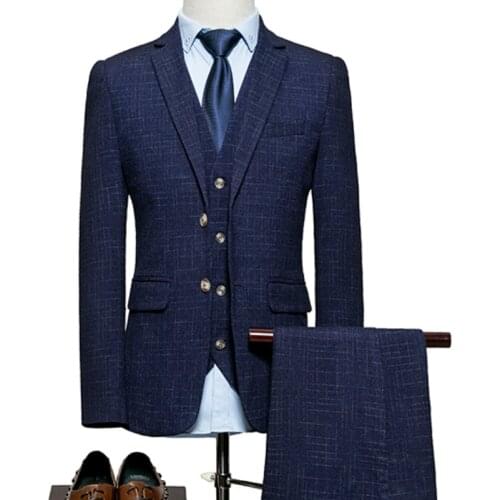Three-piece Blazer Male Formal Business Plaids Suits for Mens Fashion Boutique Plaid Wedding Dress Suit ( Jacket + Vest + Pants