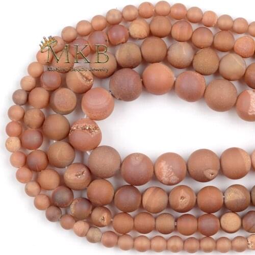 6 8 10 12mm Natural Stone Beads Matte Champagne Druzy Cracked Agates Beads For Jewelry Making Onyx Diy Bracelet Necklace 15inch