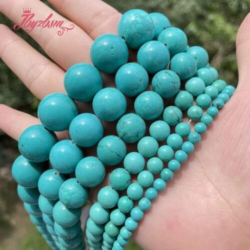4/6/8/10/12mm Natural Blue Turquoises Round Loose Stone Beads For DIY Necklace Bracelets Jewelry Making Strand 15" Free Shipping