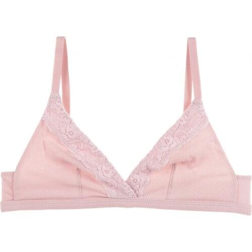 Bra slim Womens Wire Free Bra Sexy Women Color Block Triangle Cup Lace Wireless Cotton Bralette Unpadded Bra