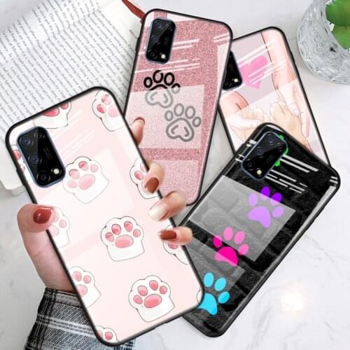 Tempered Glass Cover Cat dog paw footprints For OPPO A9 2020 A52 Find X2 Lite Realme 7 7i 6 5 Pro C3 XT Phone Case Shell