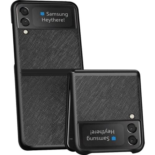 For Samsung Galaxy Z Flip 3 Flip3 5G Case Genuine Leather Cross Pattern Full Protective Shockproof Back Cover Capa Fundas