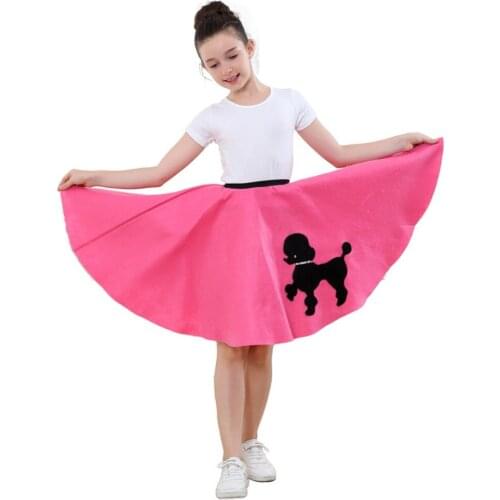Kids Poodle Skirt With Musical Note Printed Scarf Hot Pink Blue Kid costumes Halloween Cosplay