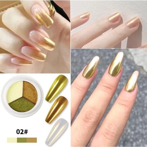 Nail Art Three-color Solid Magic Mirror Powder Japanese Super Bright Aurora Powder Nail Art Mirror Powder Titanium Gold