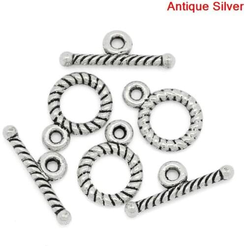 Doreen Box Lovely 50Sets Tibetan Silver Screwl Toggle Clasps 9*11mm (B00398)