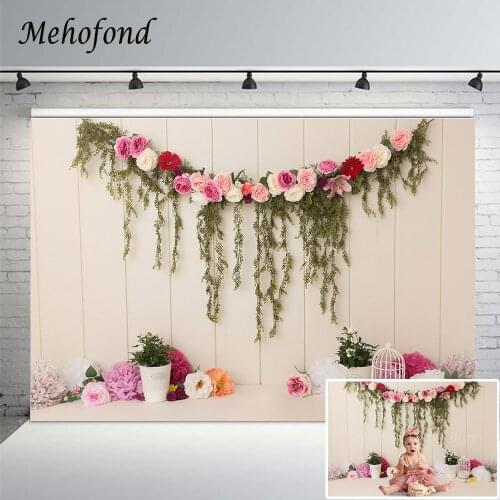 Mehofond Photography Background Birthday Cake Smash Flowers Green Plants Newborn Baby Shower Backdrop Decor Photo Studio Shoot