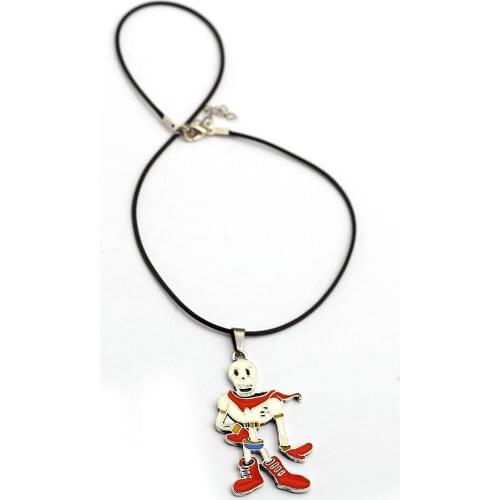 HSIC New Game Fashion Undertale Sans Papyrus Toby Metal Necklace Leather Cord Necklace Chain Figure Costume Halloween Gift 13066