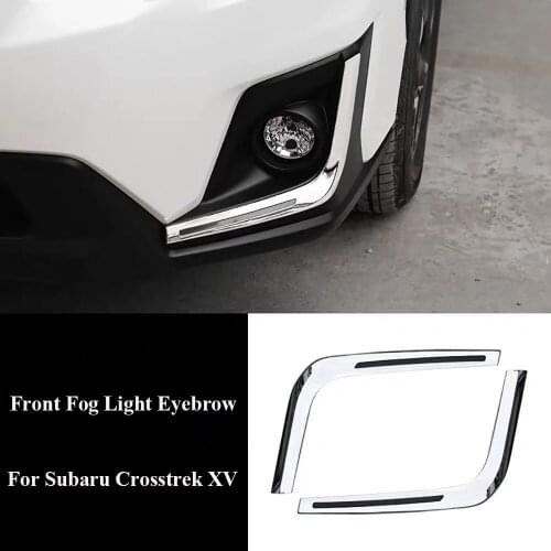 JEAZEA 2Pcs Chrome Front Fog Light Foglight Lamp Eyebrow Eyelid Bumper Cover Trim Strip Bezel For Subaru XV Crosstrek 2018