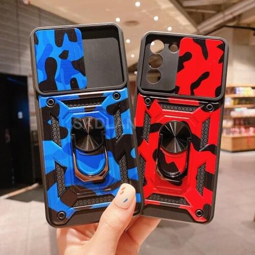 Camouflage Hybrid Armor Magnetic Stand Cover for Samsung A72 A52 Slide Camera Protection Case For Samsung S21 S20 Note 20 Ultra