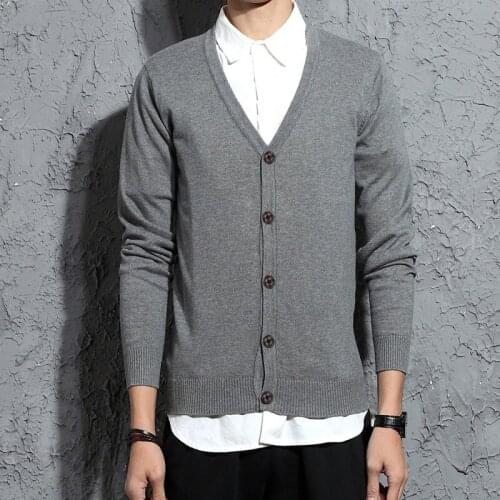 2019 Autumn Men Cardigans Male Sweater Fall Thin Cotton Knited V-Neck Sweater Men Spring Solid Cardigan Korean Style KK3073