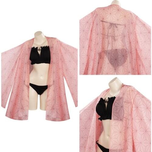 Anime Demon Slayer Kamado Nezuko Cosplay Costume Swimwear Cloak Outfits Halloween Carnival Suit