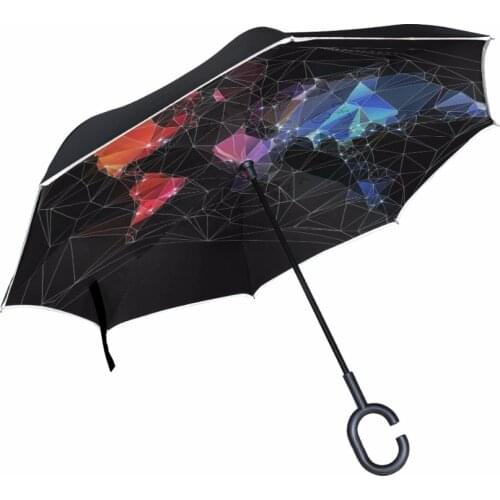Creative Double Layer Inverted Umbrella Self Standing Reverse Umbrellas Printed World Map C-hook rainy Paraguas