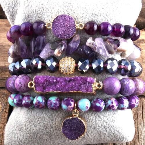 MD Fashion Boho Jewelry Natural Stone & Druzy Charm Bracelet & Bangle 5pc Bracelets Sets For Women Jewelryes Gift DropShip