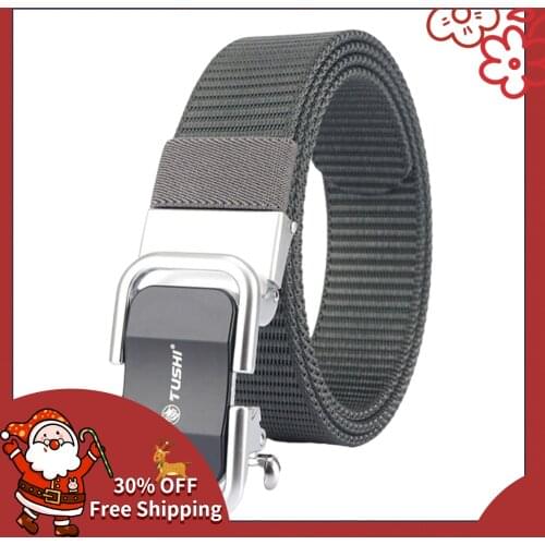 TUSHI 2021 Hot Sell Mens Belt 120cm*3.4cm Nylon Weave Tank Pattern Waistband Metal Automatic Buckle Leisure Ventilation Girdle