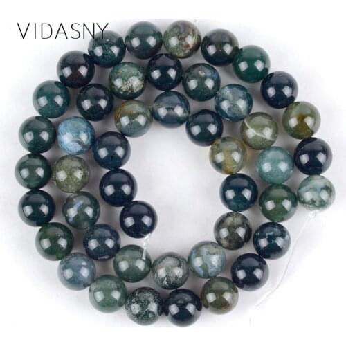 Natural Moss Agates Round Spacer Beads Diy Necklace Accessories 4/6/8/10/12mm Loose Beads For Jewelry Making 15inch Wholesale