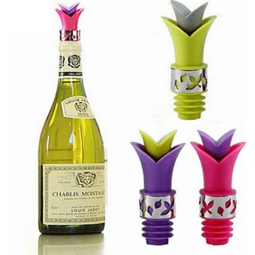 2016 new 200pcs/lot Creative Lily Wine Bottle Stoppers Silicone Approved Food Grade Durable Wine pourer Bar Tools Colors