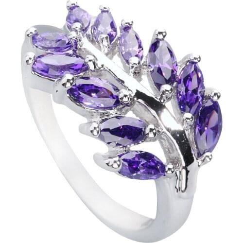 Bewitching Purple Stone 3*5mm Semi-precious Stone Silver Cool For Women Ring Q1676