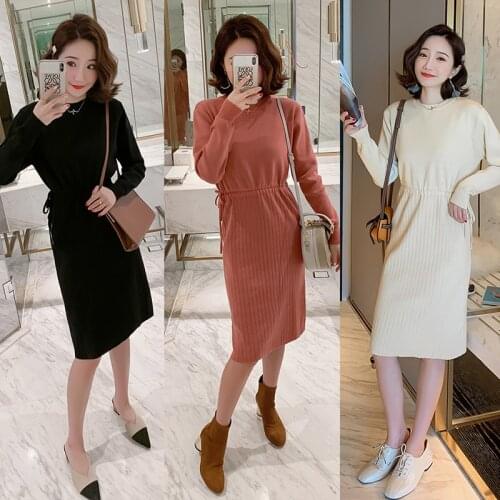 Autumn Winter Nursing Maternity Sweaters Pregnant Women Long Sweater Dress O-Neck Breastfeeding Dress Elastic Nursing Sweater