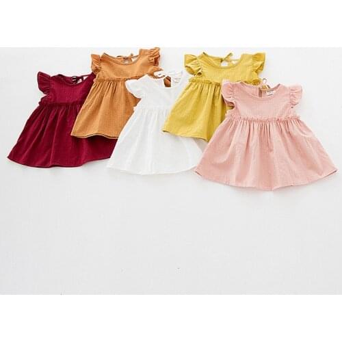 0-5 Years High Quality Summer Girl Dress 2021 New Floral Cotton Solid Draped Ruched Kid Children Clothing Girl Princess Dresses