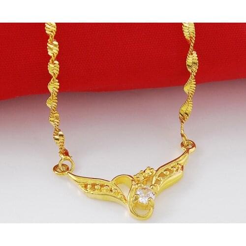 High Quality 24K Gold Filled Solid Pendant Necklace Water-wave Chains Link Necklaces Female Accessories Fashion Jewelry 2019