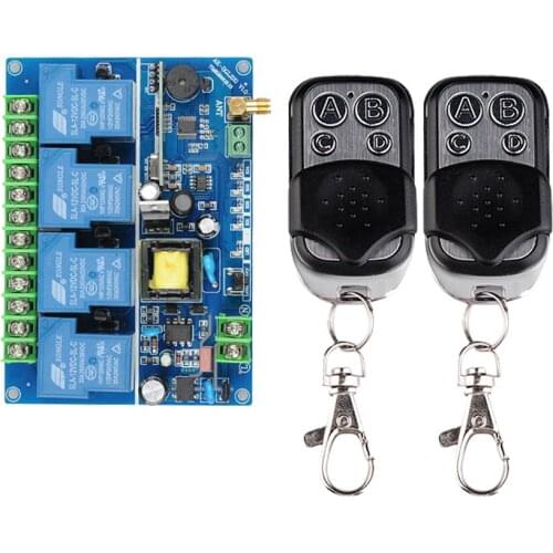 AC 220V 30A 4CH 4 CH Relay Remote Control Switch Smart Home LED Light Motor Receiver, 2PCS Metal Remote Control