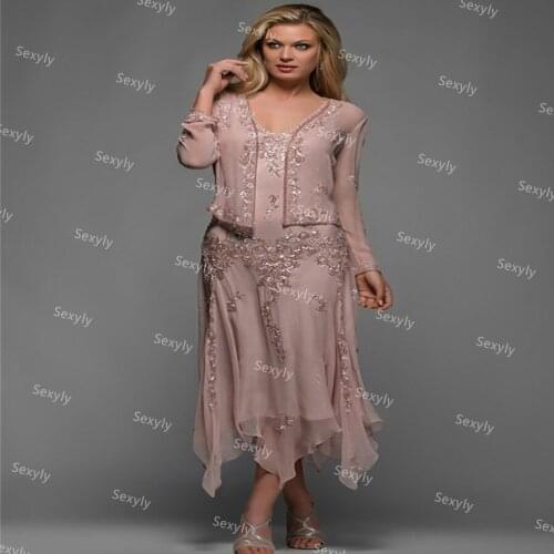 Luxury Pink Mother Of The Bride Dresses With Beaded Two Piece Chiffon Groom Mother Evening Party Gowns 2021 Robe De Soirée