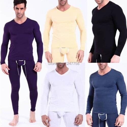 Sexy Mens Underwear Long V-neck T-shirts Modal Thermal