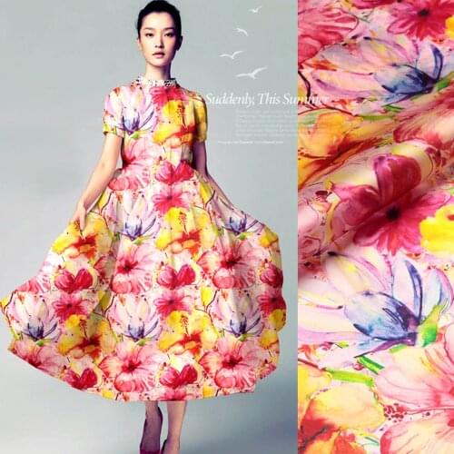 PRINT SILK ORGANZA SATIN FABRIC 135cm width 14momme Silk Fabric Tissue For Marriage Flower Designs