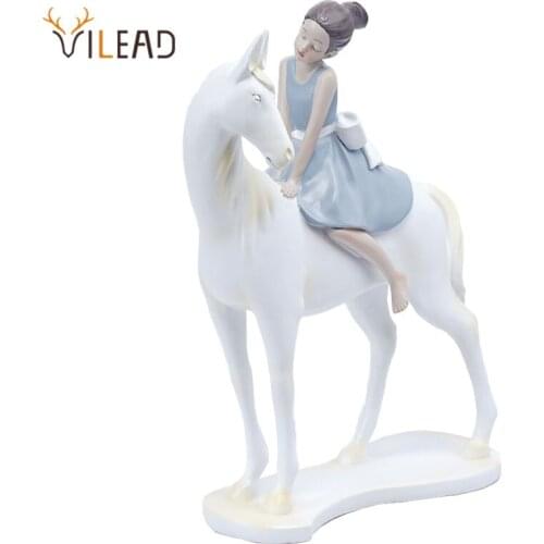 VILEAD Resin Riding Girl Statue Creative Animal Figurine Living Room Bedroom Desktop Decoration Cafe Office Ornaments Home Decor