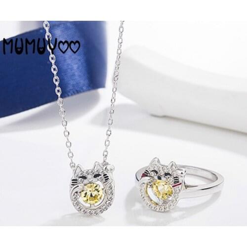 High-quality swa fashion beat heart trick-and-fortune cat womens rings cute romantic yellow beating crystal ring jewelry