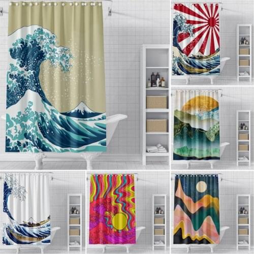 Wave Pattern Shower Curtain Shower Bathroom Polyester Waterproof Shower Curtain 3D Printed Landscape Bath Curtains for Bathroom