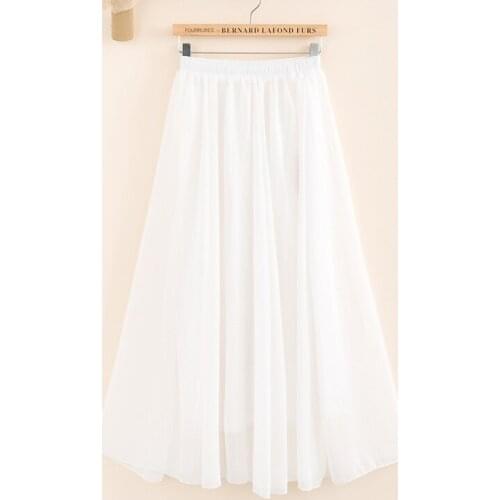 2020 Two Layer Summer High Waist Vintage Pure Color Women Long Saias Femme Boho Chiffon Maxi Skirt White