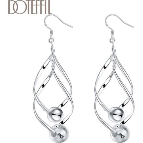 DOTEFFIL 925 Sterling Silver Frosted Bead Drop Earrings Charm Women Jewelry Fashion Wedding Engagement Party Gift